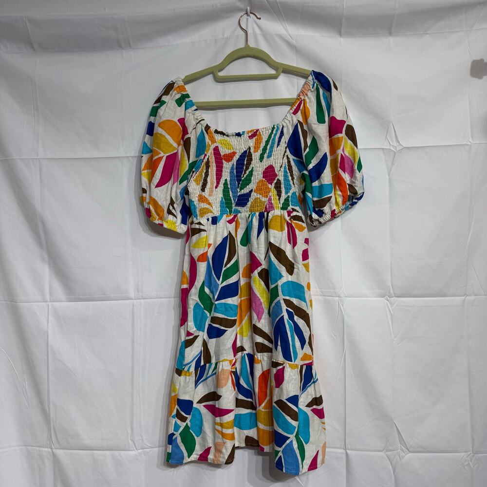 Tabitha Brown Vibrant Botanical Tropical Print Linen Blend Midi Dress Sz S - Picture 10 of 13